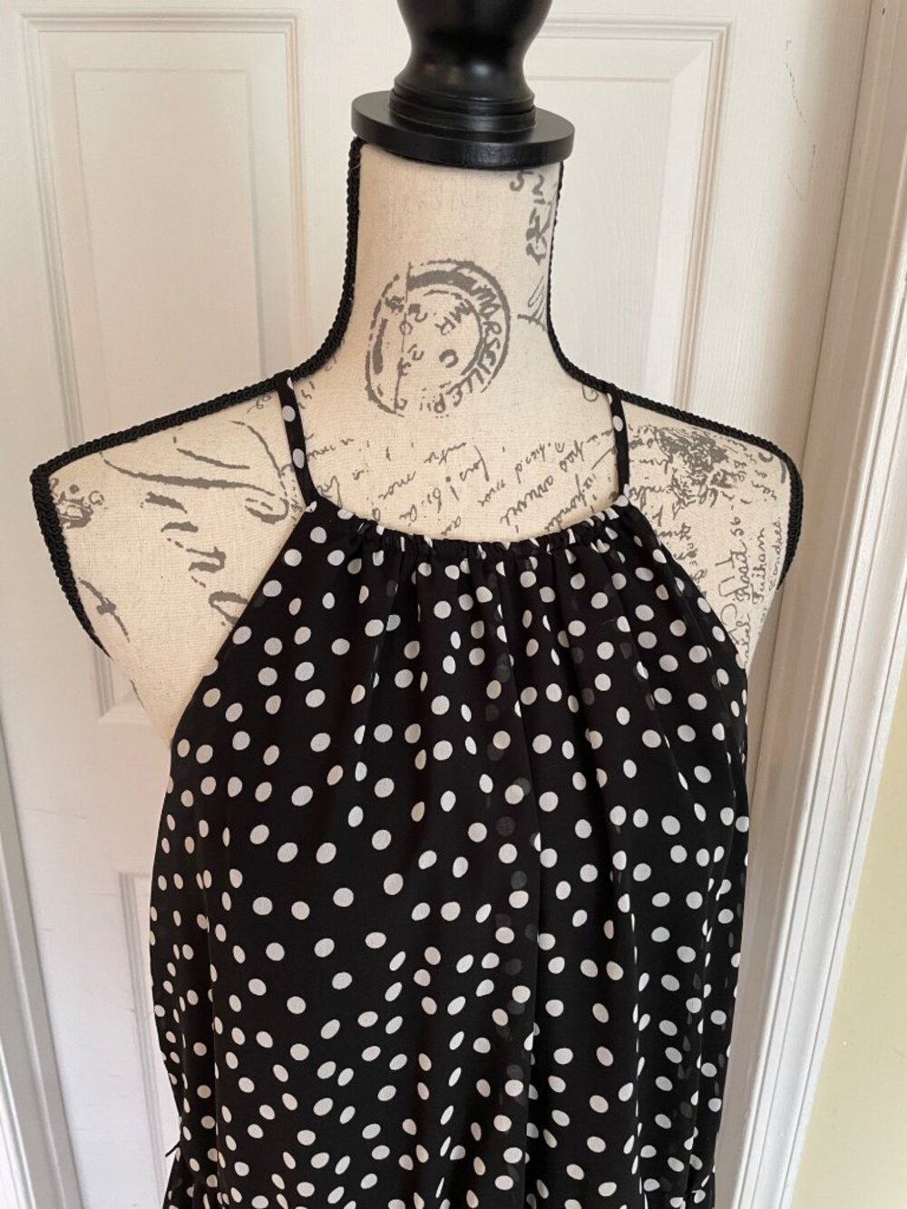 White House Black Market Black White Polka-dots Halter Sleeveless High Low 12 - Picture 14 of 14